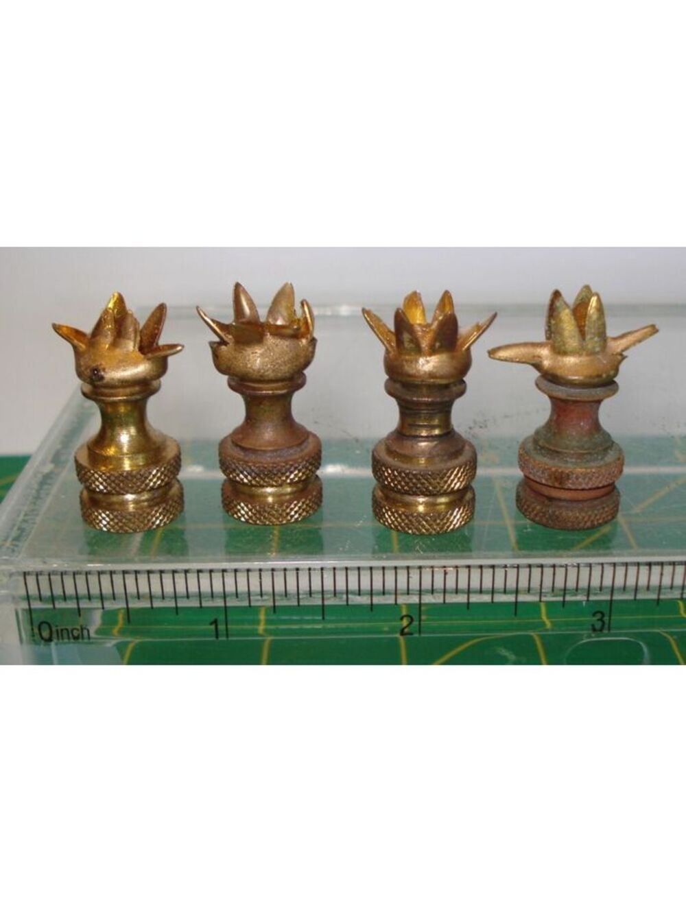 Four Vintage Salvaged Brass Lamp Finials with Six Prongs